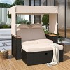 Outdoor Patio Rattan Daybed, 2 Pcs Daybed with Adjustable Backrests and Roof, Loveseat Bench Lounge with Cushions and Pillows-Coolbibila - 3 of 4