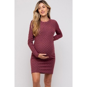 PinkBlush Burgundy Soft Brushed Knit Long Sleeve Maternity Dress - 1 of 4