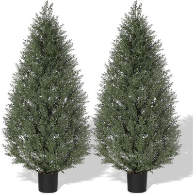 Artificial Topiary Trees for Outdoors, Outdoor Artificial Cedar Tree Set of 2, Uv Resistant Faux Cedar Trees for Front Porch Door, Outdoor