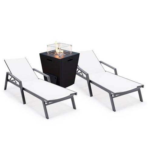 Leisuremod Marlin Patio Lounge Chairs With Arms And Fire Pit Side Table