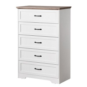 5-Drawer Wooden Dresser, 44" Tall Farmhouse Modern Storage Cabinet, Large Chest of Drawer Organizers, for Living Room, Bedroom, Entryway - 1 of 4