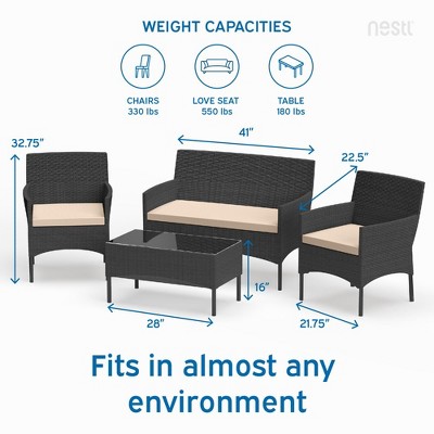 Nestl 4-Piece Black Wicker Patio Furniture Set with Beige Cushions