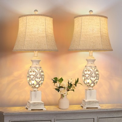 ROTTOGOON Table Lamps Set of 2, 28" Tall Bedside Lamp with Nightlight, Rustic Farmhouse Nightstand Lamps for Living Room Bedroom End Table
