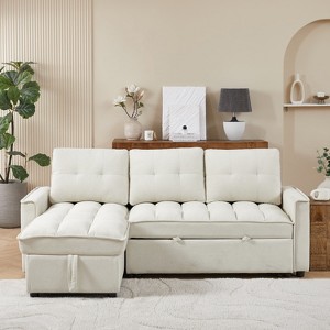 Racxily 78.75" Reclining Sofa, Pull-Out Sofa Bed with USB&tape-c charging ports, L-Shaped Sectional Sofa with Reclining Storage, Gray - 1 of 4