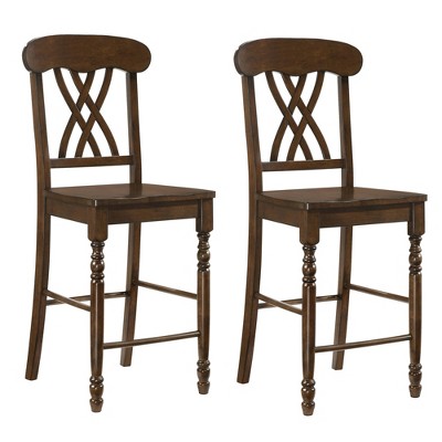 Counter Height Stools with XX Cross Back, Scooped Seat, Turned Legs, and Footrest, Ideal for Kitchens and Bars (Set of 2)
