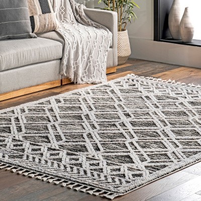 Gray Geometric Braided Shag Rectangular Area Rug