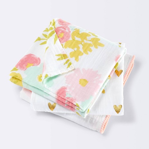 Flora Muslin Swaddle Blankets - Pink- 3pk - Cloud Island™ : Target