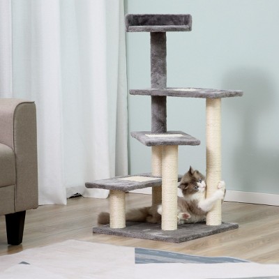 40'' Cat Tree Tower with Scratching Posts and Perches Resting Top for Indoor Cats Plush Climbing Activity Center - LAOTIES