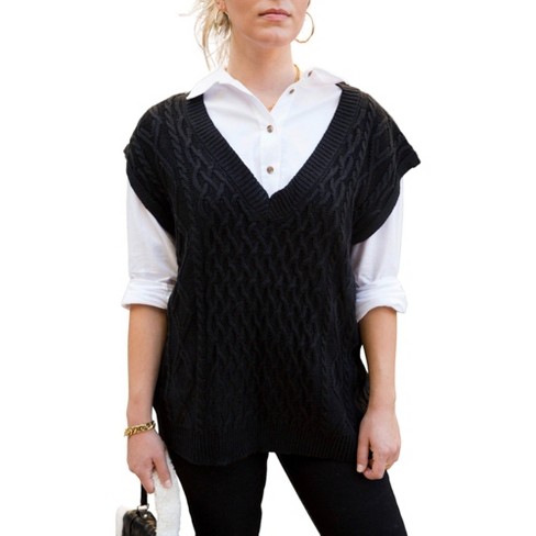 Long black sweater vest womens best sale