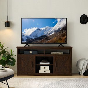 TIRAMISUBEST Espresso Farmhouse Barn door TV Media Stand Modern Entertainment Console for TV Up to 65" with Open and Closed Storage Space - 1 of 4