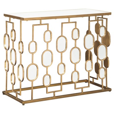 Majaci Console Gold Finish - Signature Design by Ashley: Modern Mirrored Entryway Table with Metal Frame