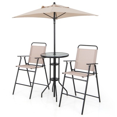 Tangkula 4PCS Bistro Set Folding Counter Height Chairs Round Bar Table & Umbrella Patio