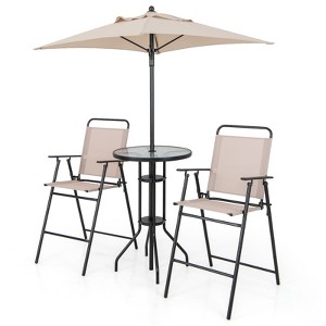 Tangkula 4PCS Bistro Set Folding Counter Height Chairs Round Bar Table & Umbrella Patio - 1 of 4