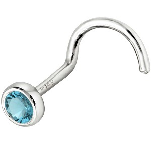 Jewelry Avalanche 22G 14K Gold Bezel-set Blue Topaz Nose Screw Nose Stud - 1 of 3