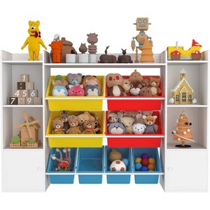 Kids Toy Storage Organizer with 8 Removable Bins, Bookshelf with 2 Storage Cubbies for Playroom, Bedroom & Classroom - 1 of 4