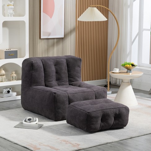 Fluffy Bean Bag Chair with Ottoman, Super Soft Lazy Sofa Chair with Memory Foam, Modern Accient Chair for Adults and Children 4L - ModernLuxe - image 1 of 4