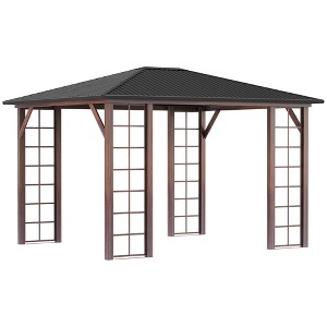 Outsunny 10' x 12' Hardtop Gazebo, Metal Roof Gazebo Canopy with Wood Grain Metal Frame for Garden, Patio, Backyard, Deck, Porch - 1 of 4
