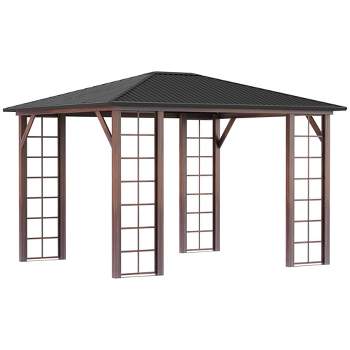 Outsunny 10' x 12' Hardtop Gazebo, Metal Roof Gazebo Canopy with Wood Grain Metal Frame for Garden, Patio, Backyard, Deck, Porch