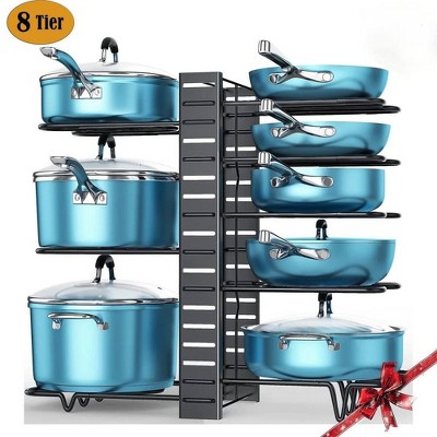 Pots and Pans Organizer 8 Tiers Pot Rack for Kitchen Cabinet