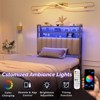 Karl Home Twin Full Queen King Size Headboard, Adjustable Upholstered Headboard with 3 Tier Shelves and Pegboard with Charging Stations and LED Lights - 3 of 4