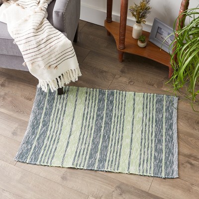 Hunter Green and Light Green Handwoven Recycled Cotton Rug 2x3 Ft