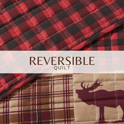 Rustic Hemlock Red/Brown Twin Reversible Microfiber Quilt Set