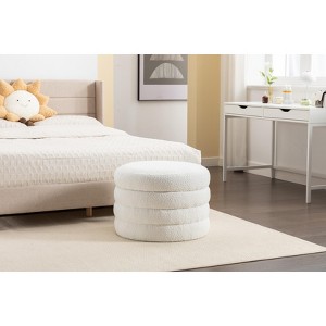 VASIP Velvet Fabric Round Ottoman with Hidden Storage and Bottom Wooden Shelving ,for Living Room - 1 of 4
