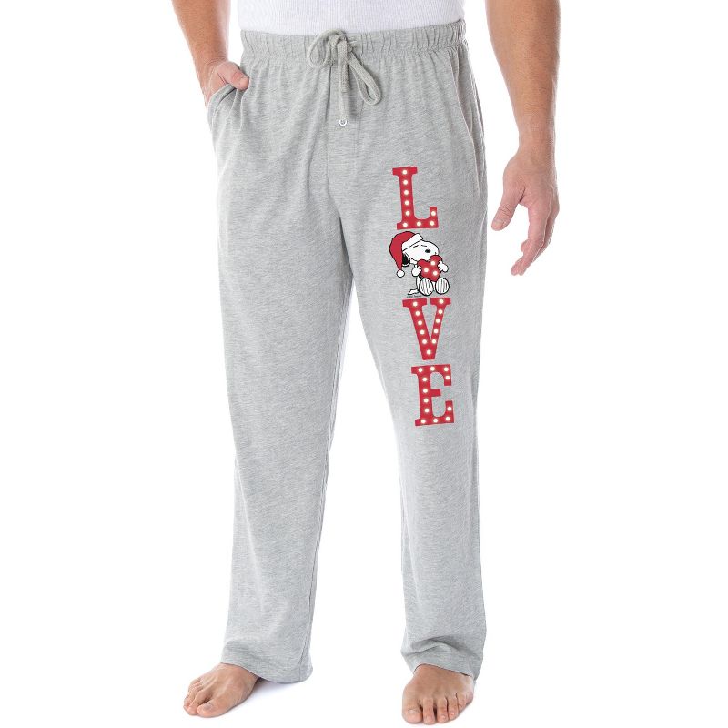 Peanuts Snoopy Pajama Pants LOVE Loungewear Sleep Bottoms Lounge Pants Heather Grey, 1 of 4