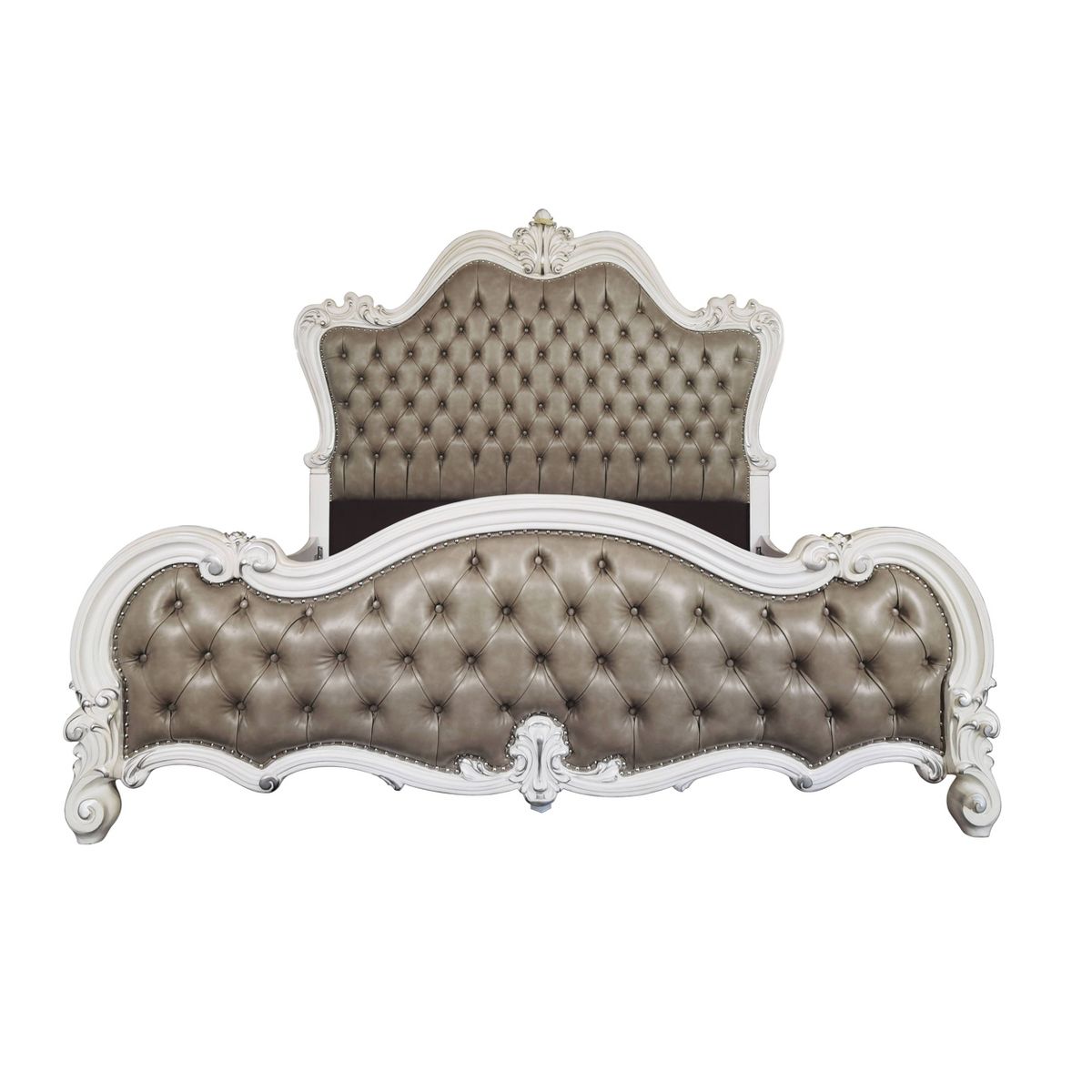 99" Queen Bed Versailles Vintage Gray PU Leather, Button Tufted - Acme Furniture - thumbnail 2