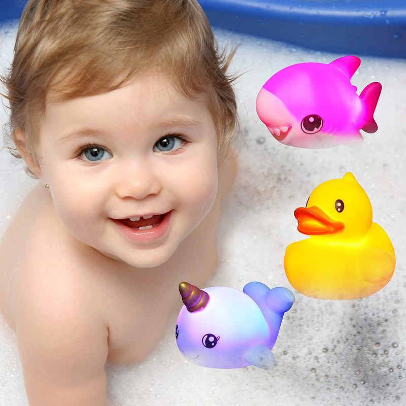 JOYIN  12pcs Light up Bath Toys 2.5inch Bathtub Mermaid Toy Baby Bathtime Floating Rubber Shower Toy for Infant, 5 of 7