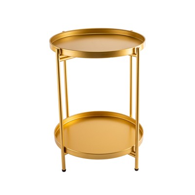 YIYIBYUS 2-Tier End Table, Metal Round Side Table with Removable Tray