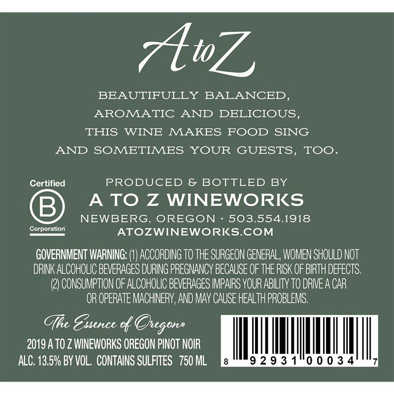 A to Z Pinot Noir Red Wine - 750ml Bottle, 3 of 7