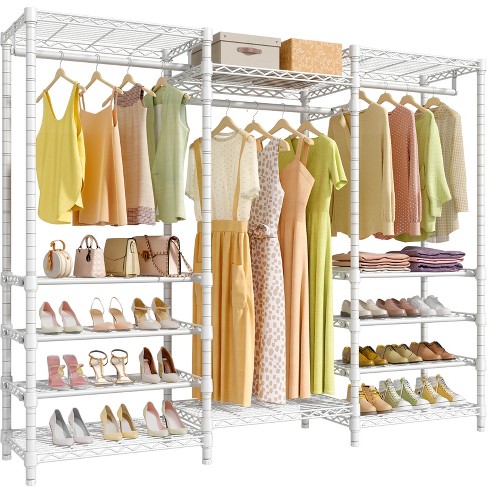 Metal Garment Rack Adjustable Corner Clothes Shoe Storage Shelf