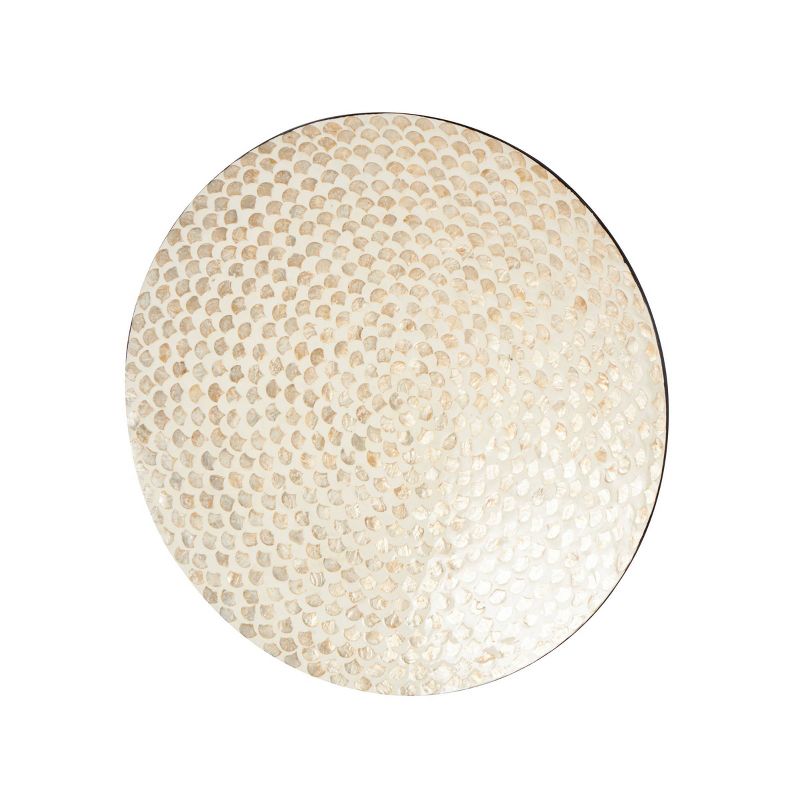 Olivia &#38; May 27&#34;x27&#34; Mother of Pearl Shell Geometric Round Disc Wall Decor with Black Frame Cream, 4 of 6