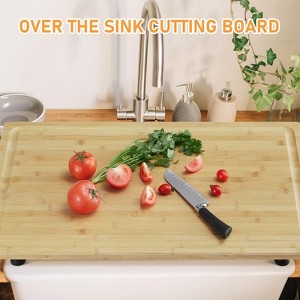 Bamboo Cutting Board Stovetop Cover,  Extra Large Noodle Board with 4 Removable Feet, Juice Groove, Wooden Stove Top Covers - 1 of 4