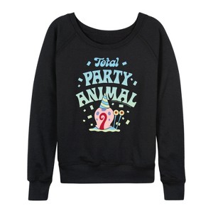 Women's - Spongebob Squarepants - Total Party Animal Lightweight French Terry Wide Neck Long Sleeve Shirt - 1 of 4