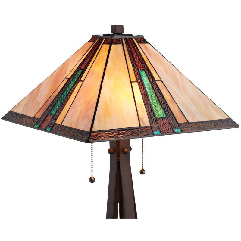 Franklin Iron Works Roger Marta 25" High Rustic Mission Table Lamp Pull Chain Brown Bronze Finish Metal Single Art Glass Shade Living Room Bedroom, 3 of 10