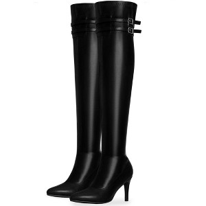 BLISSFUL STEP Pointed Toe Over the Knee High Zipper Stiletto High Heel Dress Boots for Women - 1 of 4