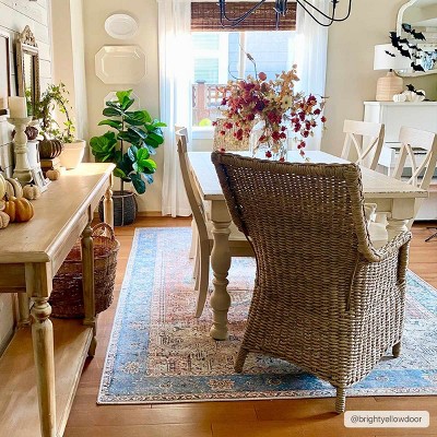 Rosman Blue and Beige Washable Vintage Area Rug