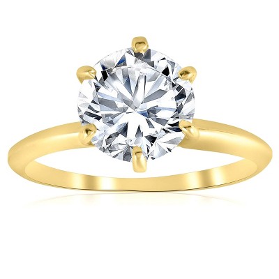 Pompeii3 Certified 3Ct Diamond Solitaire Yellow Gold Engagement Ring Lab Created - Size 6.5