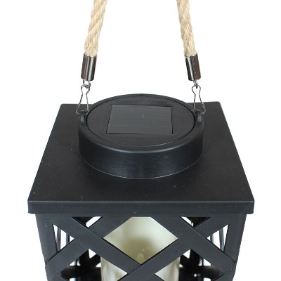 Black Crosshatch Solar LED Hanging Tabletop Candle Lantern