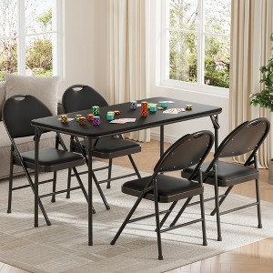 Portable Folding Card Table and Chair Set for 4, 5 Piece PU Upholstered Padded Tabletop and Chairs,for Camping, Dining Room, Office - 1 of 4