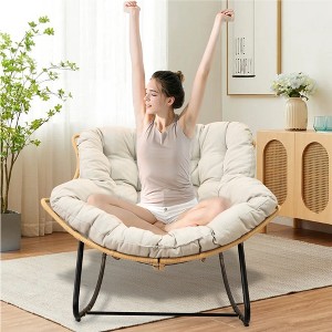 Gulches Larger Indoor Outdoor Egg Rocking Chair - 450lbs Capacity, Rattan Wicker Papasan Lounge Chair, Ergonomic Decor Gift - 1 of 4