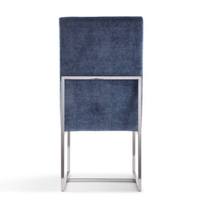 High-Back Blue Velvet Upholstered Arm Chair with Metal Frame