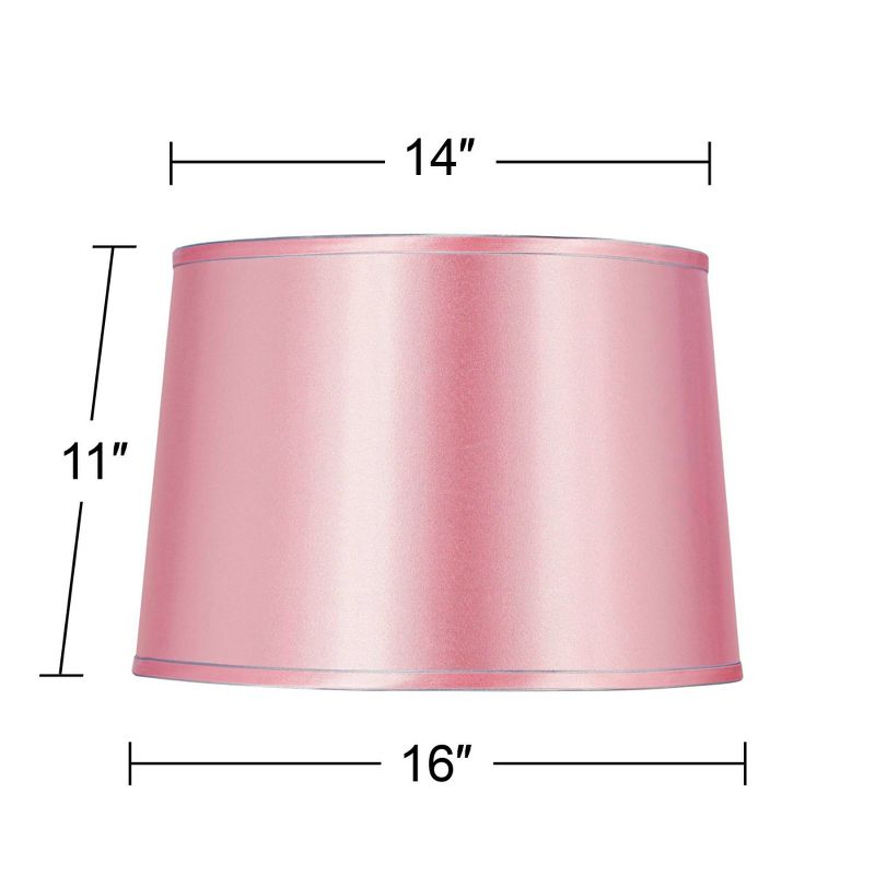 Springcrest Sydnee Pale Pink Satin Medium Drum Lamp Shade 14" Top x 16" Bottom x 11" Slant (Spider) Replacement with Harp and Finial, 5 of 8