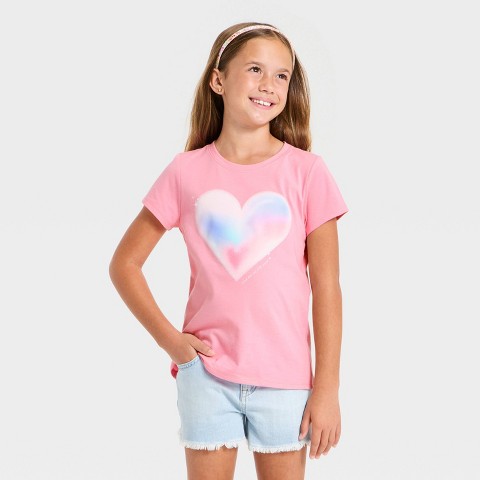 Детские Cat & Jack Girls' Short Sleeve 'Airbrush Heart' Graphic T-Shirt - Cat & Jack ™ Pink XXL Plus