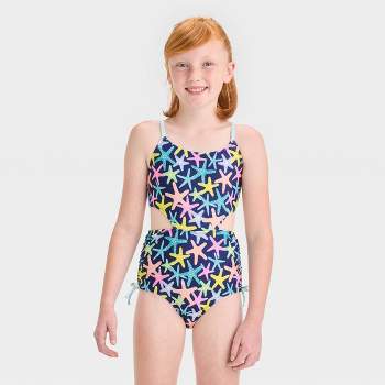 Lucky Brand Girls One-Piece Swimsuit, Katrina Blue Tint, Medium (8