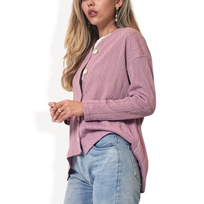 Anna-Kaci Women's Long Sleeve Button Down Knit Cardigan Top with Textured Pattern and Relaxed Fit