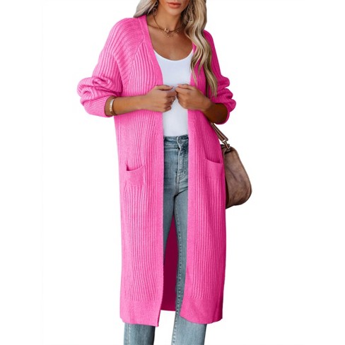 Womens Long Cardigan Sweater Long Sleeve Maxi Cardigan With Side Pocket Ribbed Knit Longline Open Front Cardigan light Rose S Target