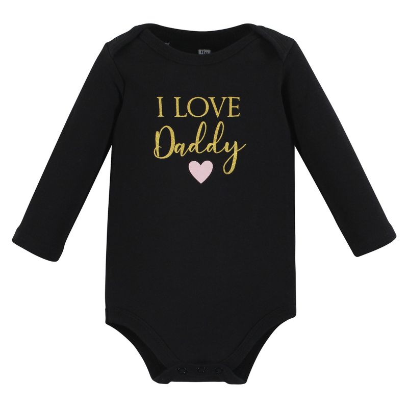 Hudson Baby Infant Girl Cotton Long-Sleeve Bodysuits, Girl Daddy 3-Pack, 3 of 6
